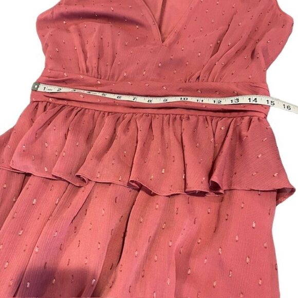 LDT Peplum Waist Gown Deep Rose Pink Chiffon with Metallic Bling Zip Back Size 8 - Picture 12 of 13